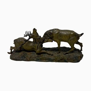 Statue of Fighting Stags in Bronze
