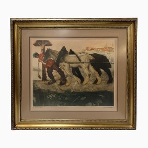 Maurice Langaskens, Composition, Colored Etching, Framed