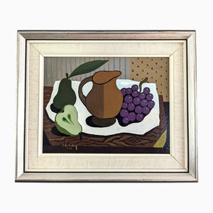Grapes & Pears Still Life, 1950s, Tempera, Framed