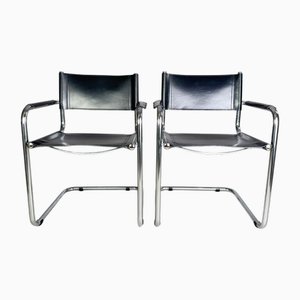 B34 Freischwinger aus Leder von Marcel Breuer für Thonet, 2er Set