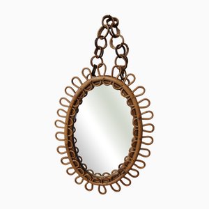 Espejo oval de ratán de Franco Albini, Italia, años 50