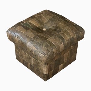 Khaki Leather Patchwork Ottoman in the style of de Sede, 1970s