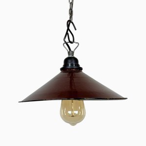 Lampe à Suspension d'Usine Industrielle Rouge en Émail, 1960s