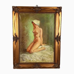 Giuliano Adonai, Femme Nue, 1950s, Huile sur Toile, Encadrée