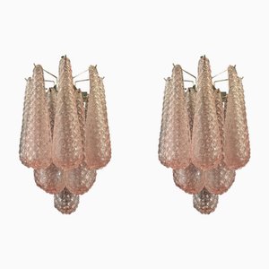 Pink Murano Wall Lamps with Drop-Shaped Prisms, 2000s, Set of 2