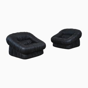 Schwarze Vintage Ledersofas von De Pas, D'Urbino & Lomazzi für Dalloca, 1970er, 1972, 2er Set