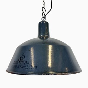 Lampada a sospensione industriale smaltata blu di Emax, anni '60
