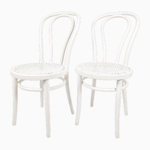 Sillas de café vienesas Mid-Century de madera curvada blanca. Juego de 2