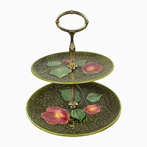2-Tiered Majolica Serving Tray from Sarreguemines, 1920s