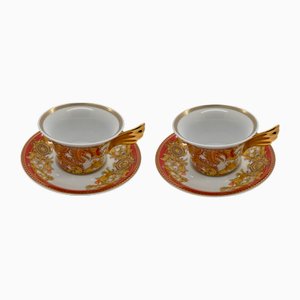 Asian Dream Tea Cups and Saucers by Versace for Rosenthal, 2017, Set of 4