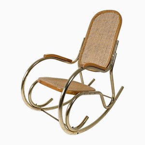 Mid-Century Tubular Steel and Viennese Braid Rocking Chair