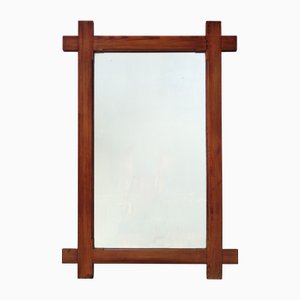 Large Brutalist Rustic Mirror in Wood, France, 1930s
