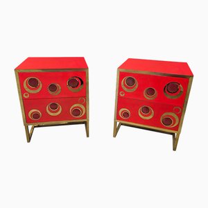 Glass and Brass Bedside Tables, 1980s, Set of 2