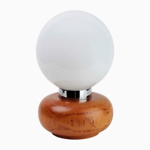 Vintage Globe Lampe mit Holzfuß, 1970er