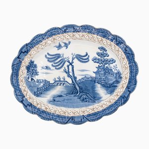 Real Old Willow Scalloped Serving Plate from Booths, 1900s