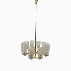 Großer Mid-Century Kronleuchter aus Teak & Messing von Rupert Nikoll, 1960er