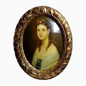 Florentine Artist, Large Domed Medallion Portrait, 1970s, Oil on Wood, Framed