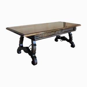 Grande Table de Bibliothèque ou Centre de Table Style Baroque en Chêne, Espagne, 1890s