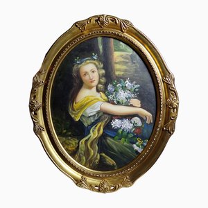 S. Mesimi, Portrait Medallion, 1960s, Large Oil on Canvas, Framed