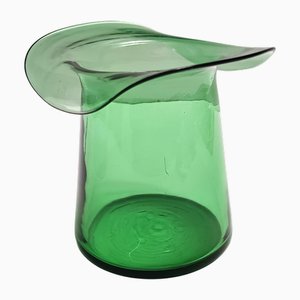 Vase Cylindrique Vert en Verre Soufflé à la Main, 1940s