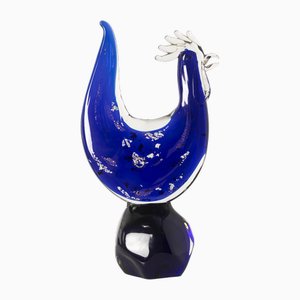 Gallo in vetro di Murano blu di Vincenzo Nason, anni '80