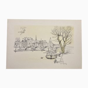 Marcel Genay, View of the Pont-Neuf, Lithograph, 1970s