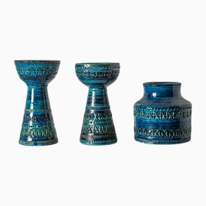 Bougeoirs Rimini Blu par Aldo Londi pour Bitossi, Italie, 1970s, Set de 3