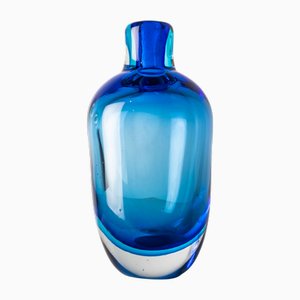 Jarrón Sommerso de vidrio azul de Flavio Poli para Seguso
