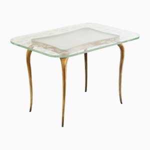 Table Quadripode en Verre et Laiton avec Fleurs attribuée à Giovanni Gariboldi pour Fontana Arte, 20ème Siècle