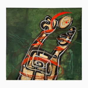 Philippe Zanolino, Green Abstract Composition, Oil on Canvas, 20th Century