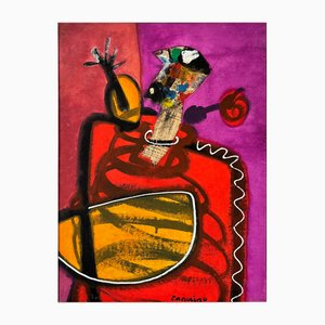 Philippe Zanolino, Red, Purple and Orange Abstract Figure, Oil on Canvas