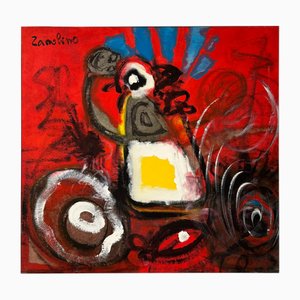 Philippe Zanolino, Red Abstract Figure, Oil on Canvas