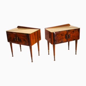 Art Deco Bedside Tables in Briar Brass and Glass, 1950s, Set of 2