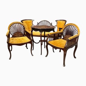 Juego de asientos franceses antiguos con mesa, 1855. Juego de 4
