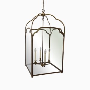 Vintage French Brass and Glass Hall Lantern, 1930s