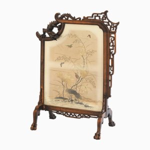 Fire Screen in Stained Wood and Dyed Silk by Gabriel Viardot, 19th Century