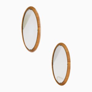 Oval Rattan Mirrors, Set of 2