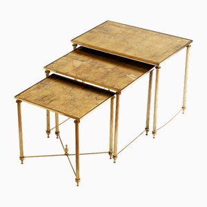 Gilded Metal Nesting Tables attributed to Maison Baguès, 20th Century, Set of 3