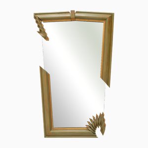 Mid-Century French Hand-Carved Asymmetrical Olive Wood Wall Mirror, 1990s