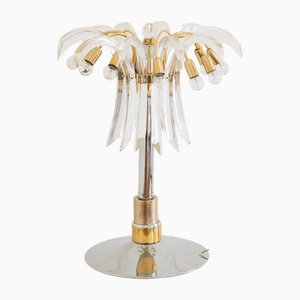 Vintage Unique Murano Style Glass & Brass Palm Table Lamp with 12 Lights, 1970s