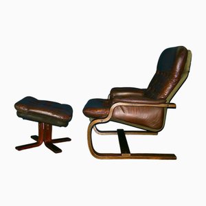 Mid-Century Modern Cantilever Lounge Chair with Footrest, 1960s, Set of 2