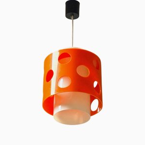 Space Age Hanging Lamp with Orange and White Lampshade, 1970s