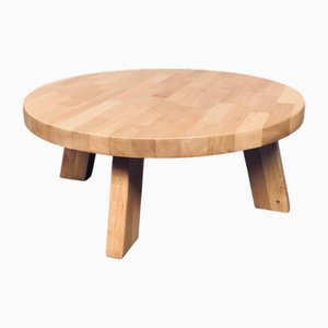 Brutalist Oak Round Coffee Table from Meubelfabriek Oisterwijk, Netherlands, 1960s