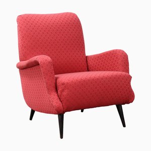 Vintage Italian Lounge Chair in Fabric and Wood, 1950s