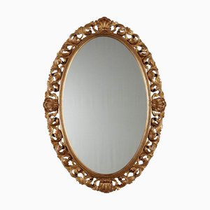 Miroir Ancien Ovale en Bois Sculpté et Doré