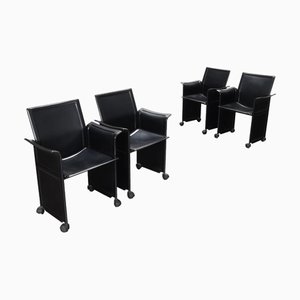 Vintage Chairs in Metal and Leather, 1980s, Set of 4