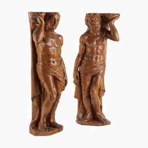 Geschnitzte männliche Holzfiguren, 2er Set