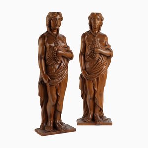 Esculturas modernas de figuras femeninas de nogal, Italia, años 70. Juego de 2