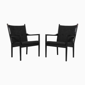 Set of Armchairs in Wool and Black Stained Oak Model 1788 attributed to Hans J. Wegner for Fredericia