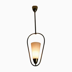 Lampada da soffitto Mid-Century in ottone e vetro opalino, Germania, anni '60